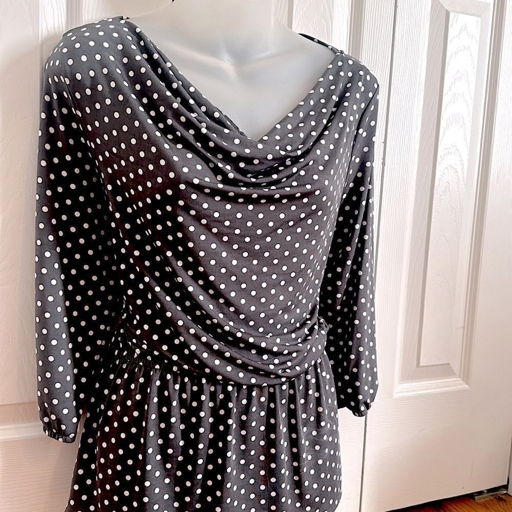 Robert Louis Gray Polka Dot Cinch Waist Silky Blouse Medium M - Picture 3 of 6
